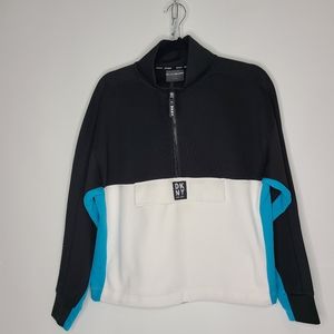 Dkny Sweatshirt Long Sleeve Pull-Over Mid-Zipper Collar Black White Size Small